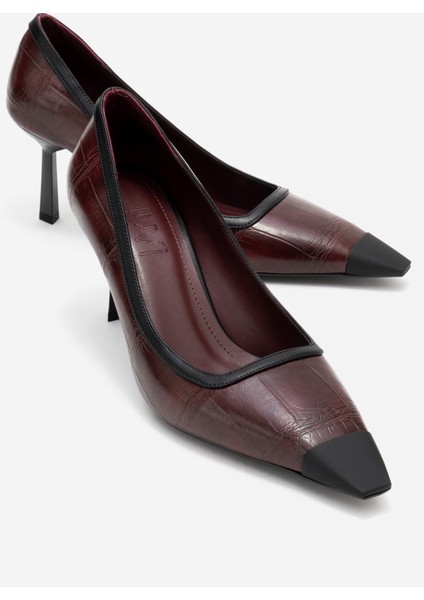 Rona Bordo Baskı Mat Burunlu Kadın Topuklu Ayakkabı