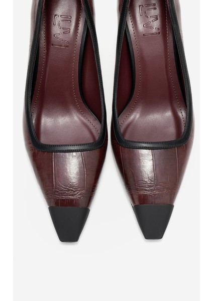 Rona Bordo Baskı Mat Burunlu Kadın Topuklu Ayakkabı fiyatları