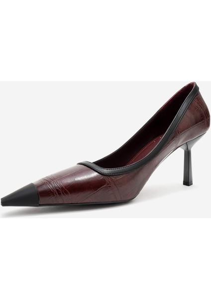 Rona Bordo Baskı Mat Burunlu Kadın Topuklu Ayakkabı fırsatları