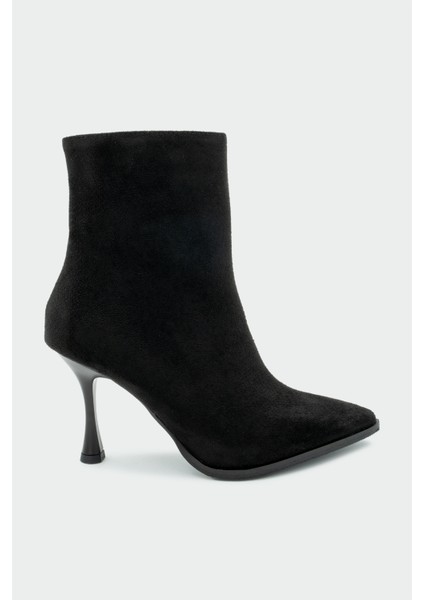 Apex Siyah Süet Sivri Burun Fermuarlı Kadın Bot