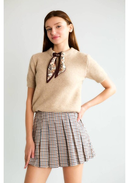 Basic Yarım Boğazlı Kısa Kollu Kaşmir Görünümlü Triko