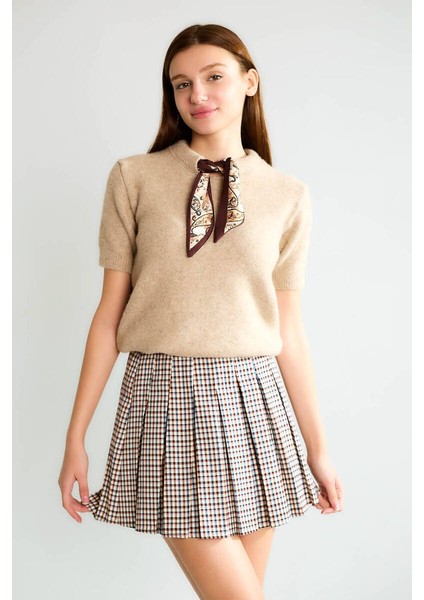 Basic Yarım Boğazlı Kısa Kollu Kaşmir Görünümlü Triko fiyatları