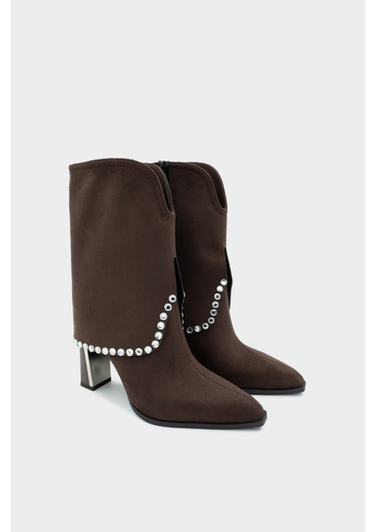 Samira Acı Kahve Süet Taş Detaylı Topuklu Bot fırsatları