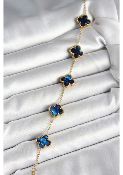 316L Çelik Sedefli Lacivert Gold Renk Yonca Kadın Bileklik fiyatları