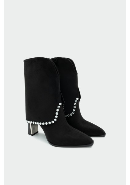 Samira Siyah Süet Taş Detaylı Topuklu Bot fiyatları