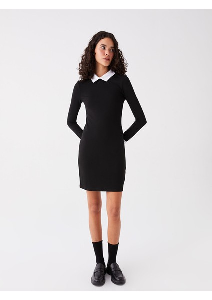 Yeni Sezon Gömlek Yaka Düz Uzun Kollu Elbise modelleri