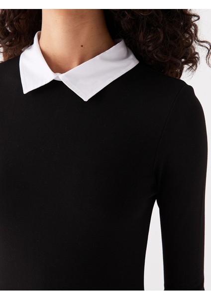 Yeni Sezon Gömlek Yaka Düz Uzun Kollu Elbise fırsatları