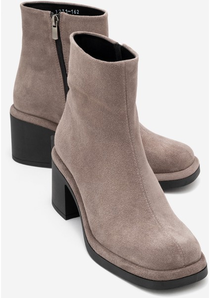 Junae Vizon Süet Hakiki Deri Kadın Kalın Topuklu Bot
