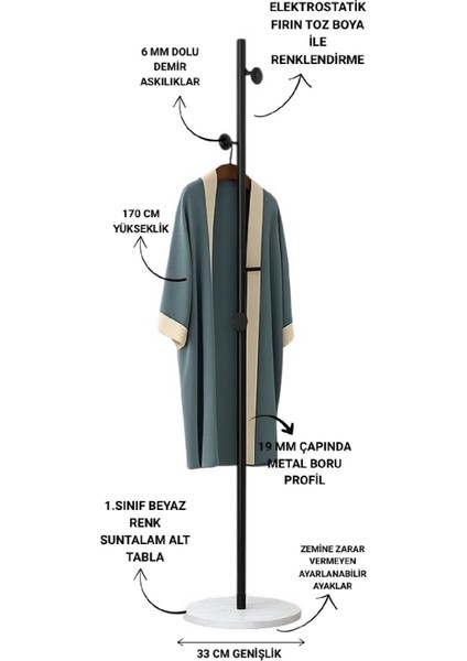Metal Ayaklı Askılık Elbise Askısı Portmanto (Beyaz-Siyah) fiyatları