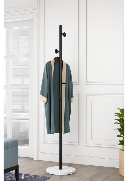 Metal Ayaklı Askılık Elbise Askısı Portmanto (Beyaz-Siyah) fırsatları