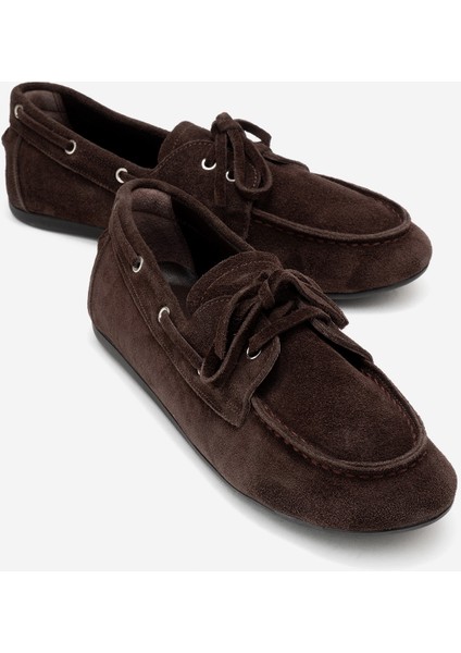 Serelıs Kahverengi Süet Hakiki Deri Bağcıklı Kadın Loafer Ayakkabı