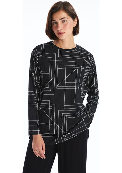 Yeni Sezon Bisiklet Yaka Desenli Kadın Tunik