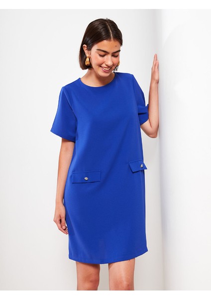 Yeni Sezon Bisiklet Yaka Düz Kısa Kollu Elbise modelleri