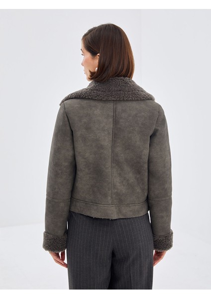 Yeni Sezon Kadın Gömlek Yaka Düz Deri Görünümlü Mont indirimleri