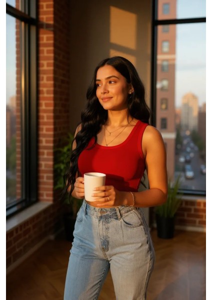 Kadın Kırmızı Kare Yaka Crop Top Bluz – Şık, Rahat ve Kolay Kombinlenebilir fiyatları