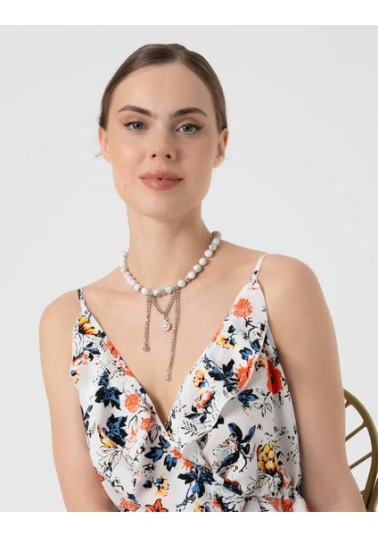 Havlit Taşlı Zincir Detaylı Kolye