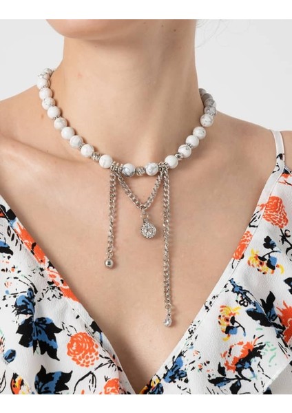 Havlit Taşlı Zincir Detaylı Kolye