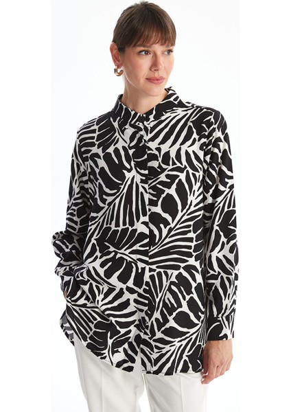 Yeni Sezon Hakim Yaka Desenli Uzun Kollu Kadın Tunik