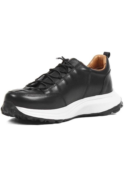 Erkek Siyah Bağcıklı Kalın Tabanlı Deri Sneaker fırsatları