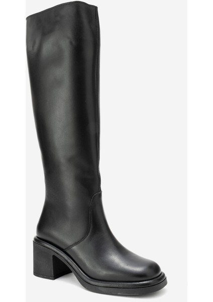 Fros Siyah Cilt Hakiki Deri Kadın Kalın Topuklu Çizme modelleri