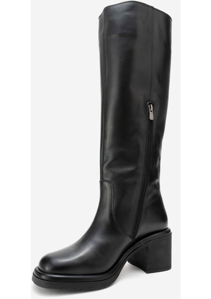 Fros Siyah Cilt Hakiki Deri Kadın Kalın Topuklu Çizme fırsatları