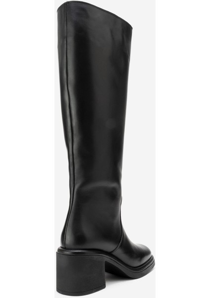 Fros Siyah Cilt Hakiki Deri Kadın Kalın Topuklu Çizme indirimleri