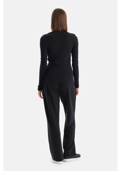 Siyah Yarım Düğmeli Kaşmir Modal Uzun Kollu Tişört fiyatları