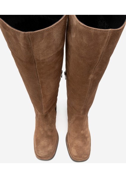 Fros Taba Süet Hakiki Deri Kadın Kalın Topuklu Çizme fiyatları