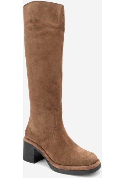 Fros Taba Süet Hakiki Deri Kadın Kalın Topuklu Çizme modelleri