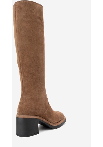 Fros Taba Süet Hakiki Deri Kadın Kalın Topuklu Çizme indirimleri