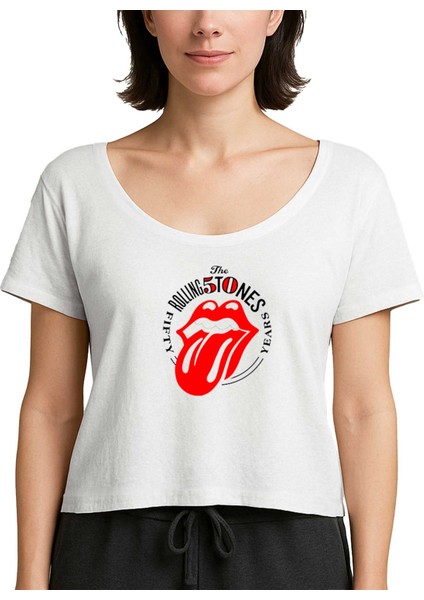 The Rolling Stones 50 Years Beyaz Kadın Tişört
