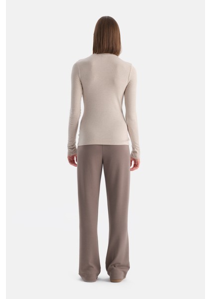 Sütlü Kahve Yarım Düğmeli Kaşmir Modal Uzun Kollu Tişört fiyatları