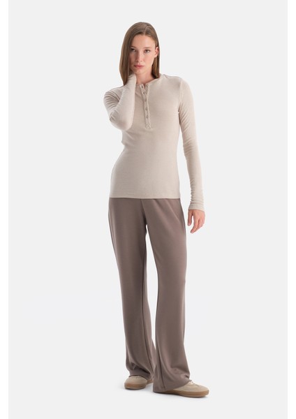 Sütlü Kahve Yarım Düğmeli Kaşmir Modal Uzun Kollu Tişört fırsatları