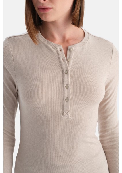 Sütlü Kahve Yarım Düğmeli Kaşmir Modal Uzun Kollu Tişört indirimleri