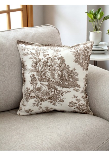 Premium Kırlent Kılıfı Fransız Köylüleri Desenli Kumaş - Vintage ve Şık