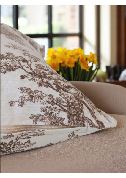 Premium Kırlent Kılıfı Fransız Köylüleri Desenli Kumaş - Vintage ve Şık fırsatları