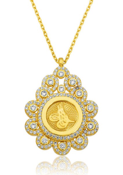 925 Ayar Gümüş Damla Çerçeveli Tuğra Kadın Gümüş Kolye