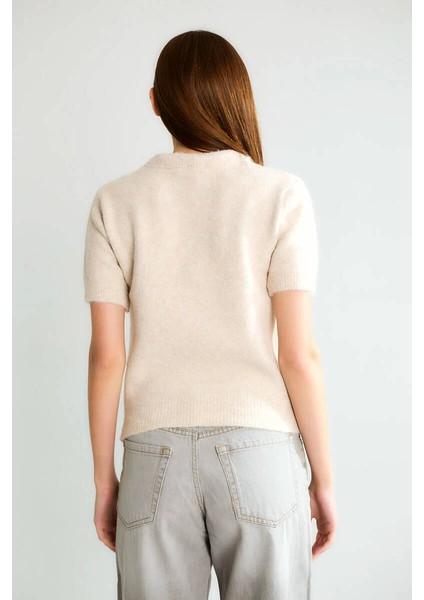 Basic Yarım Boğazlı Kısa Kollu Kaşmir Görünümlü Triko fırsatları