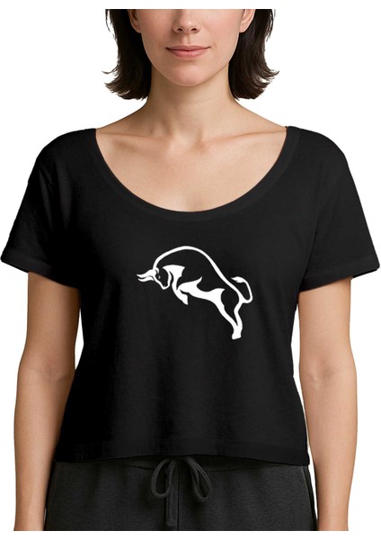 Boğa Siluet Siyah Kadın Tişört