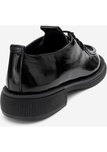 Band Siyah Kırışık Rugan Hakiki Deri Bağcıklı Kadın Loafer Ayakkabı indirimleri