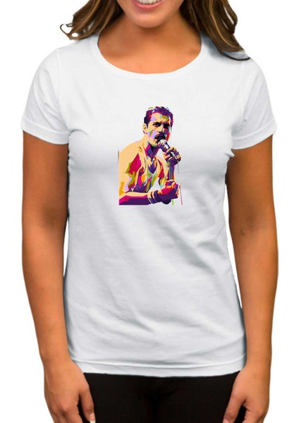 Queen Freddie Mercury Portre Beyaz Kadın Tişört