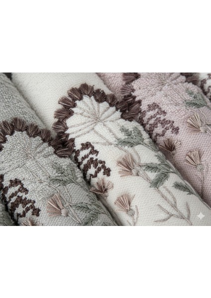 6'lı Lüks Nakış Işlemeli Havlu Seti | Çağla Yeşili Bej Beyaz Pembe Tonları (Misafir/yüz Havlusu)