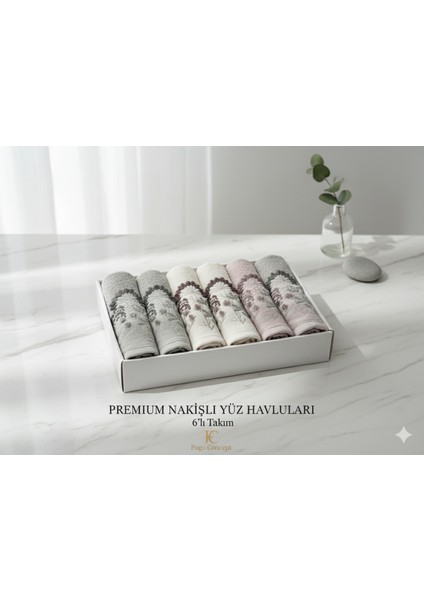 6'lı Lüks Nakış Işlemeli Havlu Seti | Çağla Yeşili Bej Beyaz Pembe Tonları (Misafir/yüz Havlusu) fiyatları