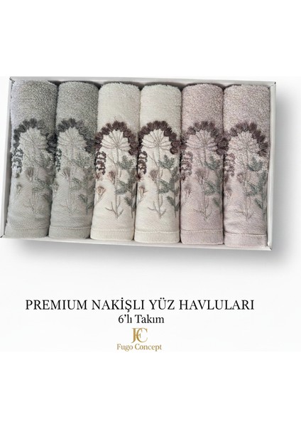 6'lı Lüks Nakış Işlemeli Havlu Seti | Çağla Yeşili Bej Beyaz Pembe Tonları (Misafir/yüz Havlusu) modelleri
