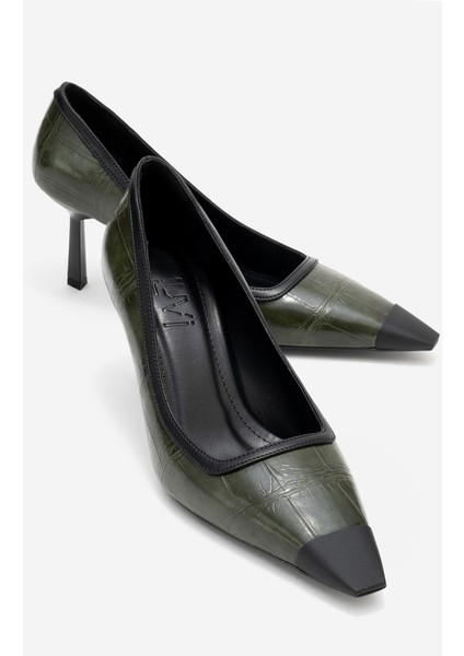 Rona Yeşil Baskı Mat Burunlu Kadın Topuklu Ayakkabı