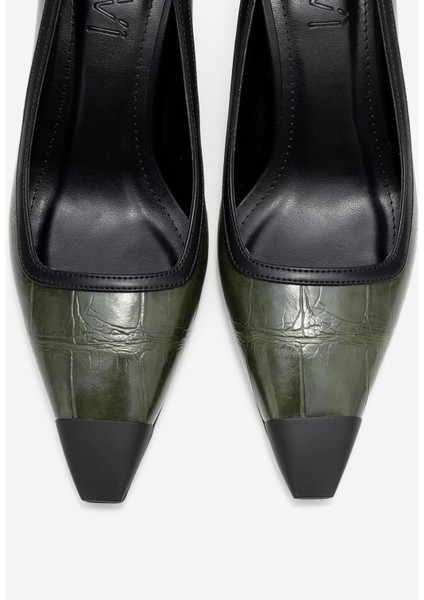 Rona Yeşil Baskı Mat Burunlu Kadın Topuklu Ayakkabı fiyatları