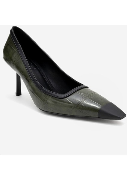 Rona Yeşil Baskı Mat Burunlu Kadın Topuklu Ayakkabı modelleri