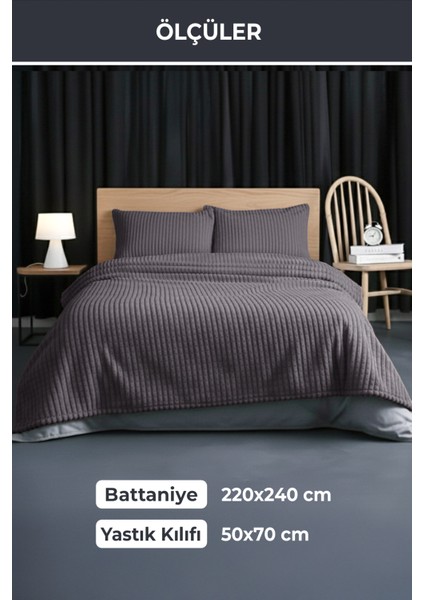 Modern Line 3 Parça Battaniye Seti - Füme fiyatları