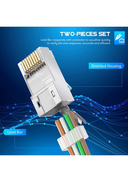 50 Adet Yeni Nesil Ez Delikli Cat7 Yüksek Performanslı Altın Kaplama RJ45 8P8C Cat7 Konnektör Stp Jak Utp Ethernet Konnektörü