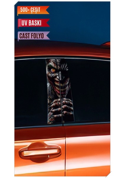 Araç Kapı Direk Kaplama Folyosu Canavar Desenli (Sağ Sol Takım) (2 Adet) - 22X50 cm
